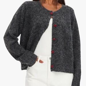 Wool Cardigan With Red Heart Buttons